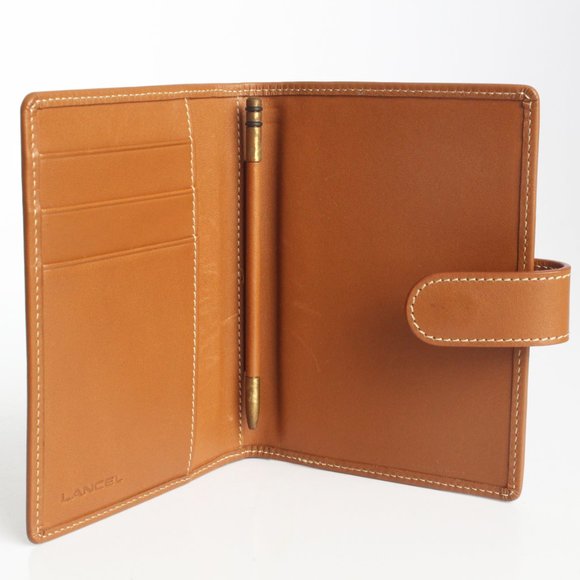 LANCEL Paris Bifold Wallet Small Leather Goods Tan Leather + Pen Holder - Picture 4 of 5